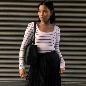 Brunette the Label Long Sleeve Striped Bodysuit